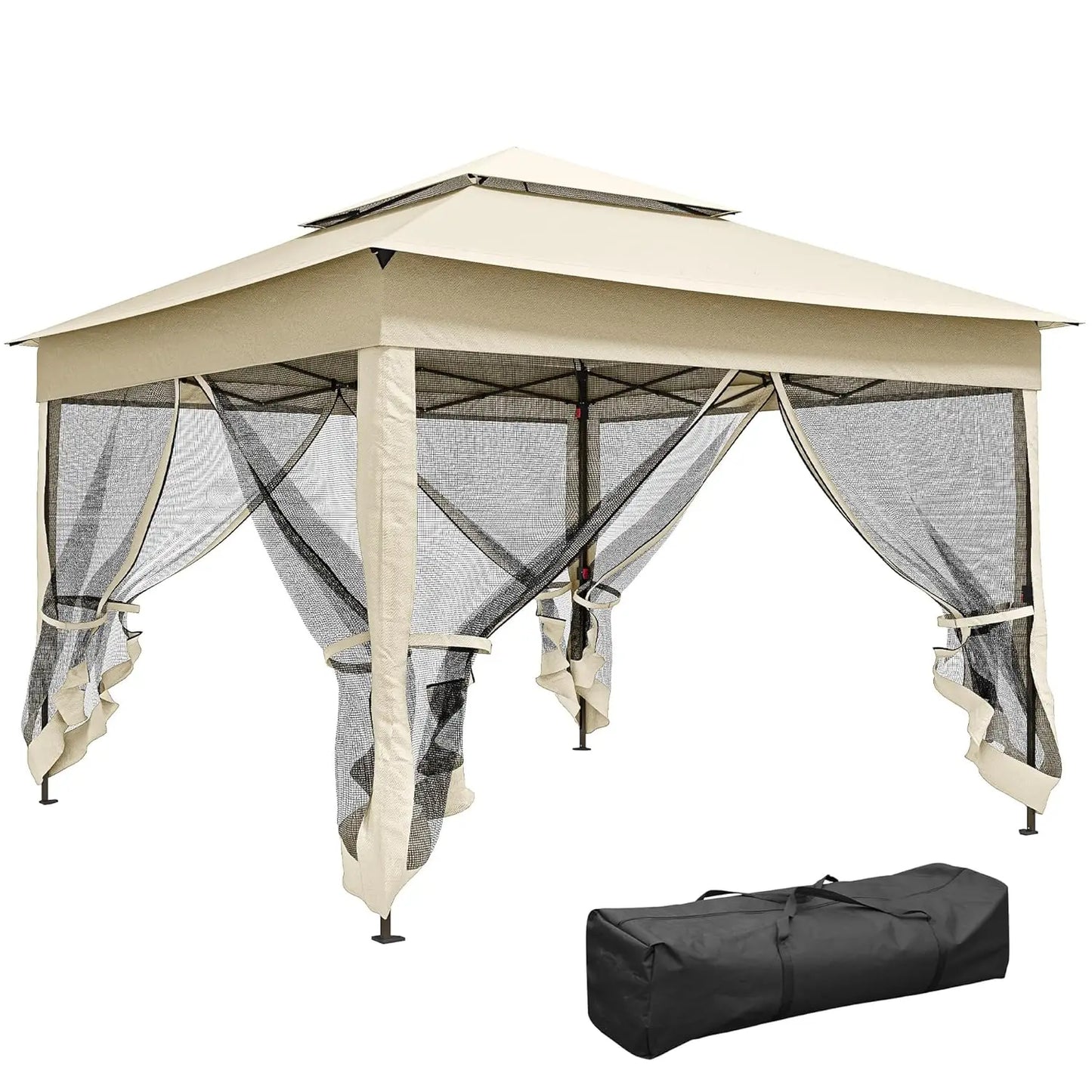 11x11 Pop Up Canopy Gazebo w/ Removable Netting Instant Event Tent 114sqft Shade Carry Bag Backyard Garden, Custom