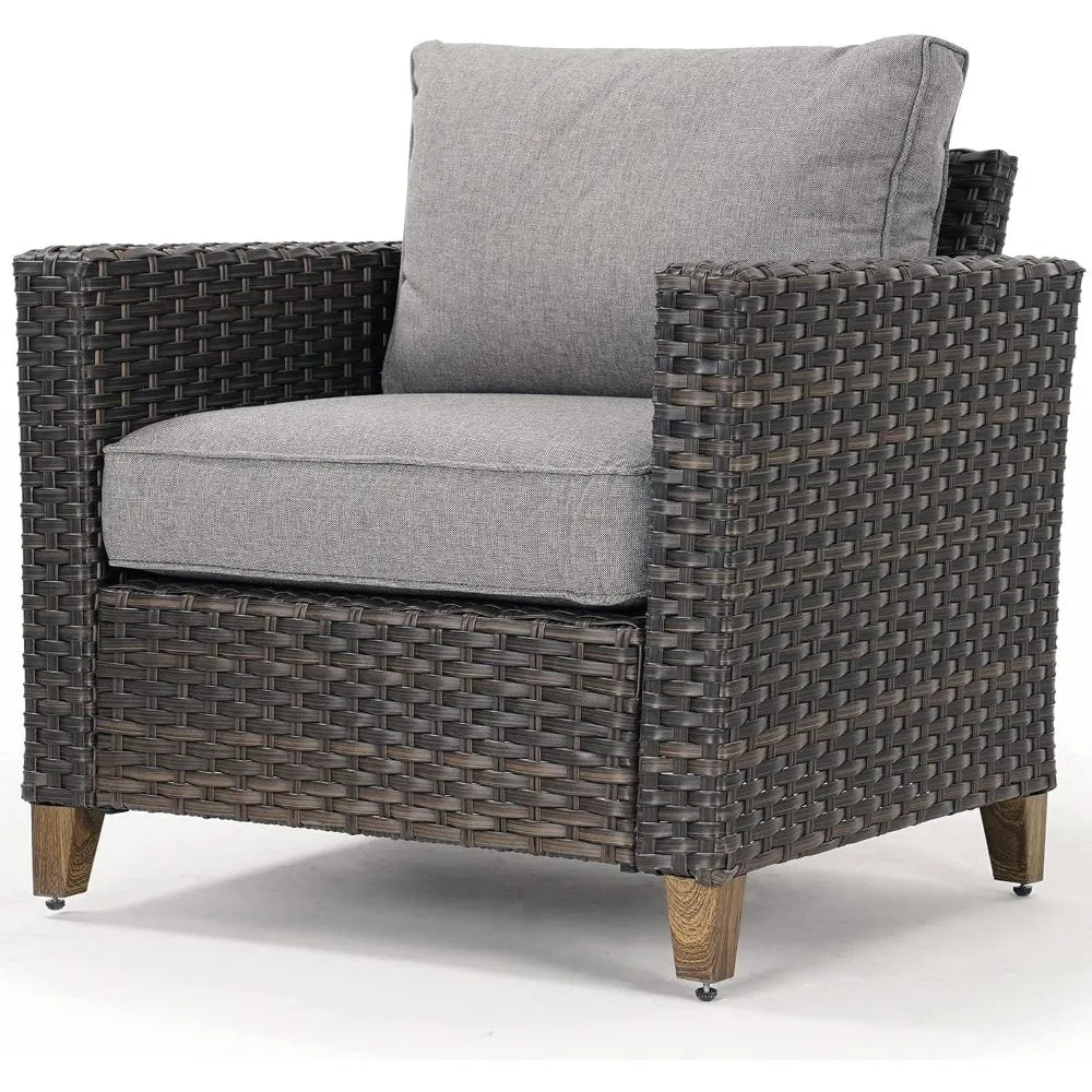 Outdoor Furniture, Patio Wicker Sectional Sofa Modular Furniture Set Single Sofa with Thick Cushions for Deck Porch Poolside Ga