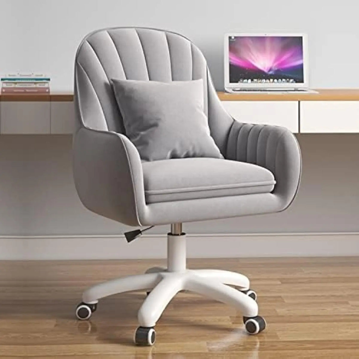 Mid Back Velvet Office Chair with Swivel Base Rolling Casters Adjustable Height Ergonomic Design for Computer Desk Bedroom