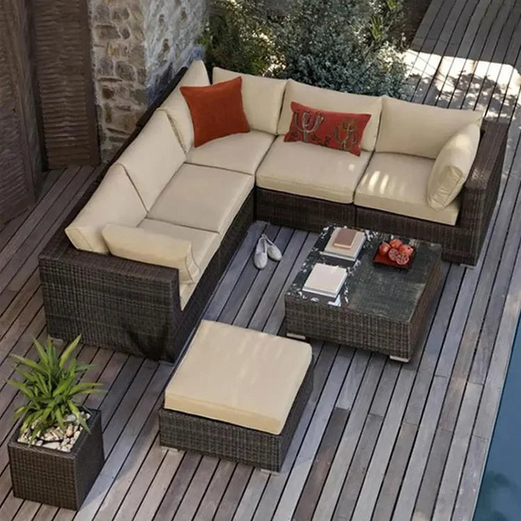 Outdoor rattan sofa combination U-shaped corner courtyard garden balcony hotel