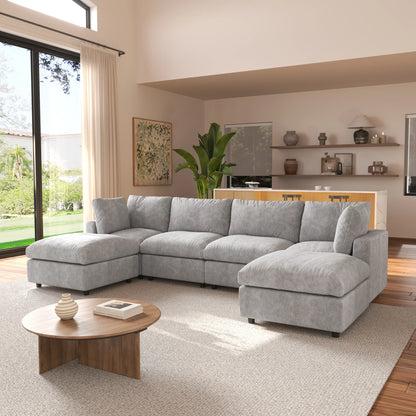 Sdorens Sectional Sofas for Living Room Modern Cloud Couch Chenille U-shaped Modular Sectional Sofa with Reversible Ottomans
