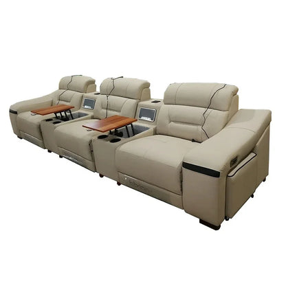 Electric Recliners with Stool Seating Room, Sofa Reclinable MINGDIBAO Genuine Leather Living Room Sofa Set Power Reclining Couch