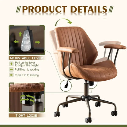 ergonomic high-back swivel chair in modern style with brown suede fabric for comfortable home office use