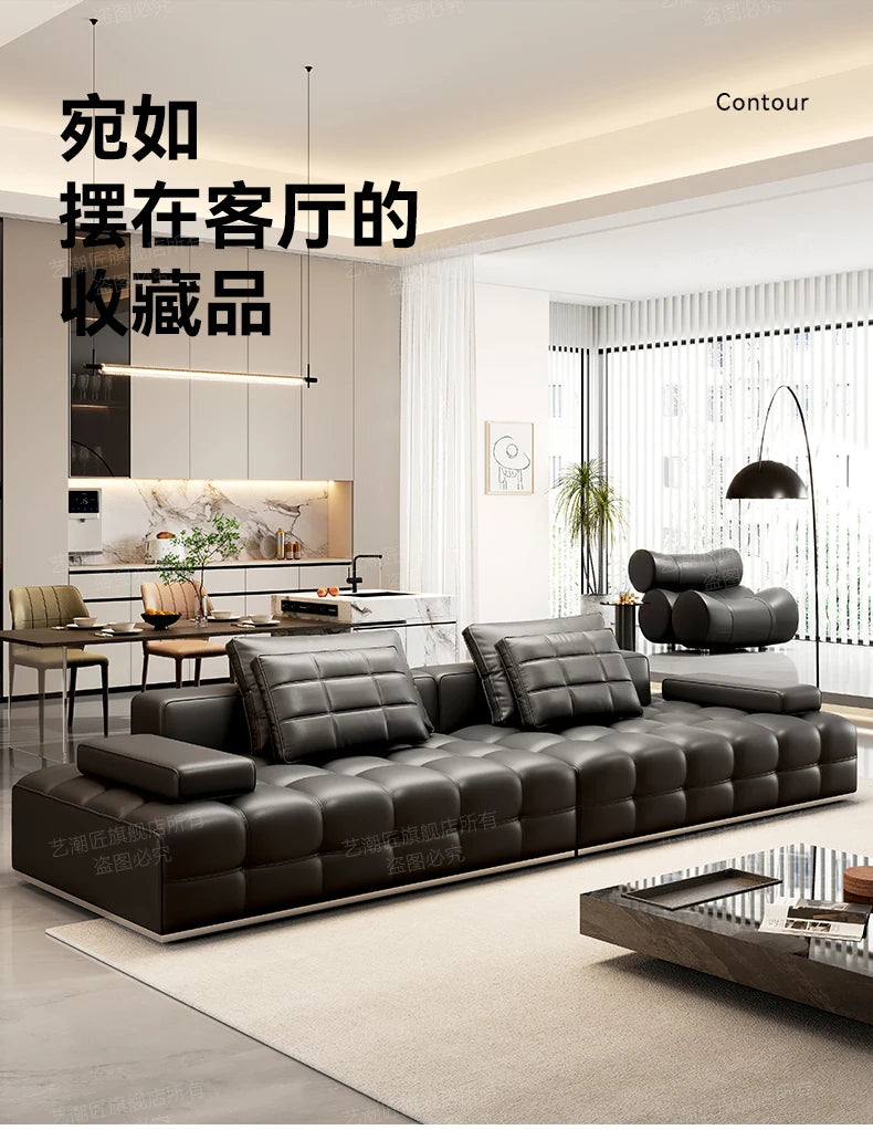 Lawrence leather sofa full green leather living room 2025 new minimalist straight row