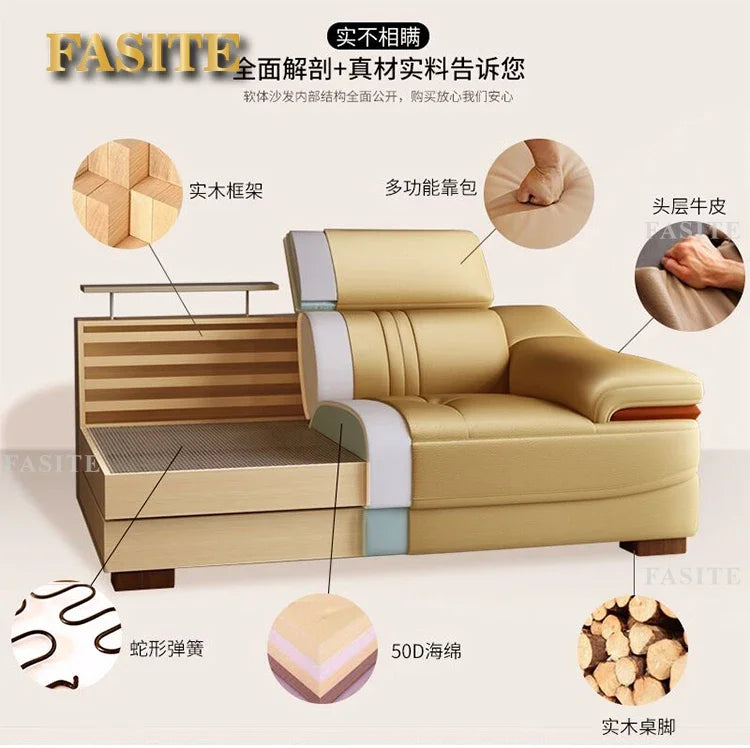 Genuine leather sofa head layer cowhide small unit,simple and modern functional, fashionable leather sofa combination decoration