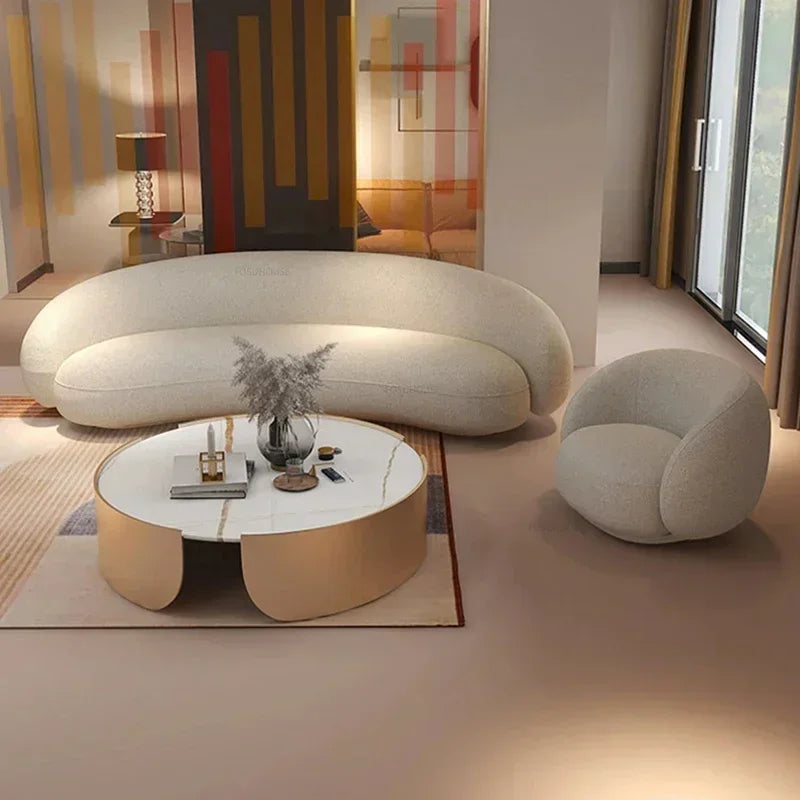 Curved Living Room Sofas Living Room Furniture Cream Style Beauty Salon Sofa Clothing Store Rest Area Reception Sofab