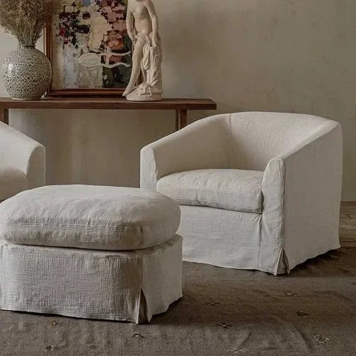 North American wabi style Japanese style white cream linen cotton and linen designer living room B & B straight