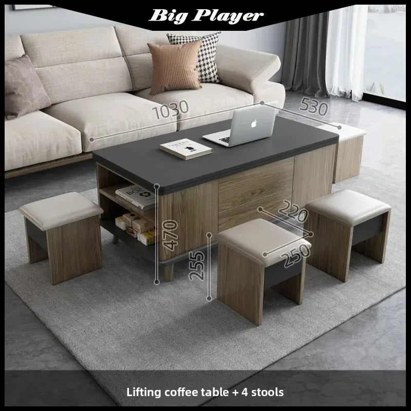Creative Folding Dining Table Dual-Use Small Apartment Simple Unique Living Room Retractable Lifting Coffee Table Furniture
