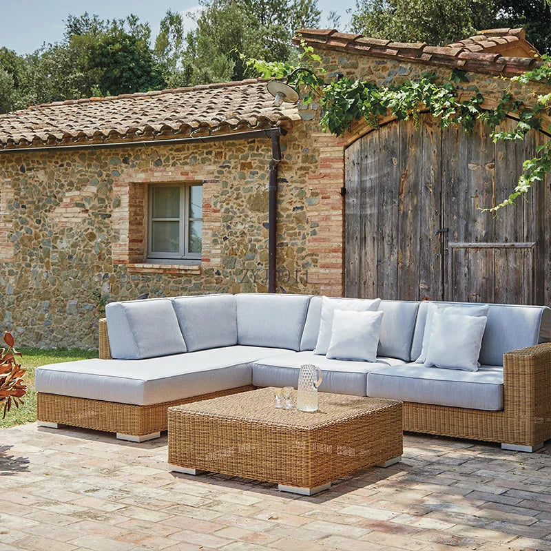 Outdoor rattan courtyard waterproof and sunscreen garden leisure sofa combination balcony double sofa