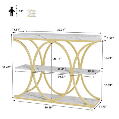 39" Narrow Console Tables for Entryway, Industrial 3-Tier Sofa Table with Metal Frame and Storage Shelves for Living Room,Foyer