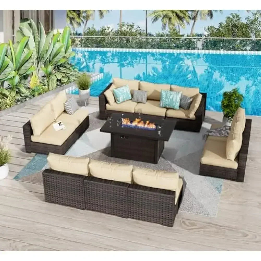 /Outdoor Furniture 7 Piece Sets with Fire Pit Table, Patio Couch Sectional with NoSlip Cushions and Cover, Outdoor Furniture S