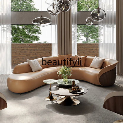 Asmt51 Minimalist light luxury, high-end large flat-layer corner leather sofa Italian large L-position sofa