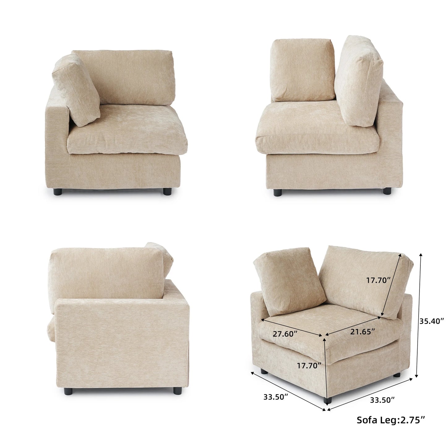 Sdorens Sectional Sofas for Living Room Modern Cloud Couch Chenille U-shaped Modular Sectional Sofa with Reversible Ottomans