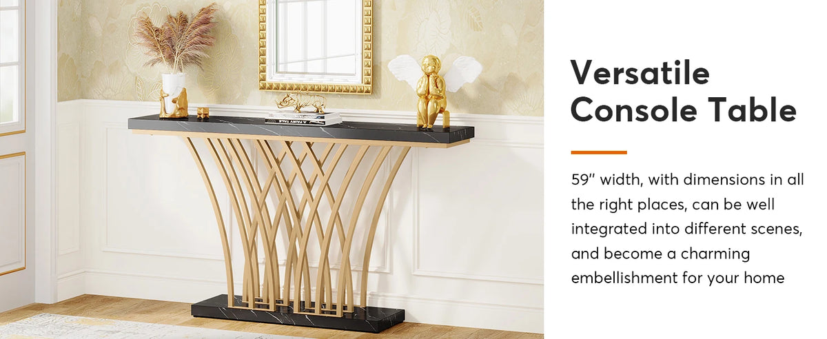 Tribesigns 59 inch Gold Console Table, Modern Entryway Table with Grid-Shaped Metal Base for Entrance, Hallway, Entryway