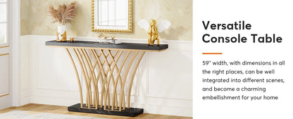 Tribesigns 59 inch Gold Console Table, Modern Entryway Table with Grid-Shaped Metal Base for Entrance, Hallway, Entryway