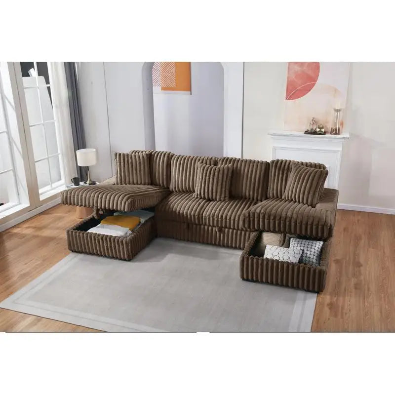 Brown Pull Bed Storage Chaise Sectional Sofa - Versatile Modern Convertible Couch with Sleep Function and Ample Storage,