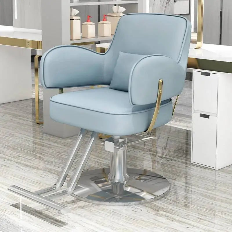 Round Chair Professional Barber Chairs Mirror Hair Salon Women's Beauty Men's Shaving Rotating Ergonomic Wheels Reclining Silla