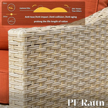 Patio FurnitureAll Weather Wicker Outdoor Sofa with High Back Swivel Rocker ChairsConversation Set Fire Pit,Light Rattan Cushion