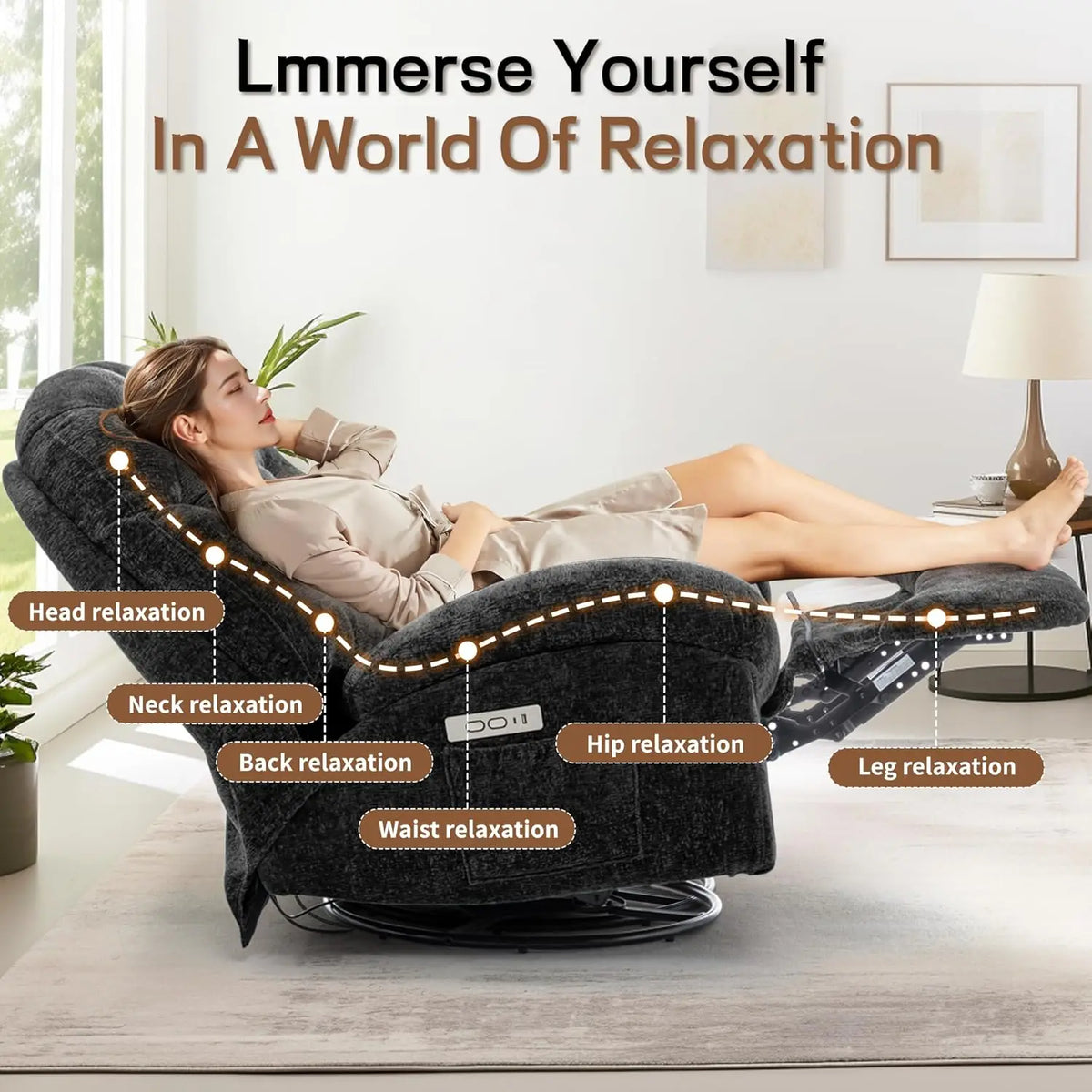 Oversized Swivel Recliner Chair, Comfortable Soft Shell Shaped Recliner with  Ports and Storage for Living Room