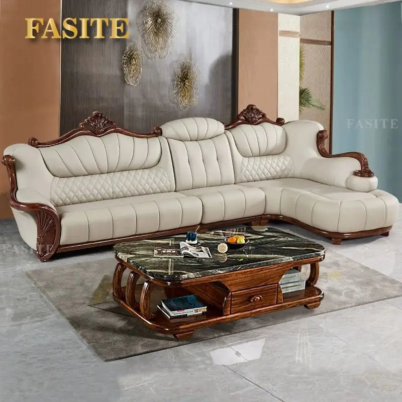 European leather sofa first floor living room villa luxury ebony small apartment