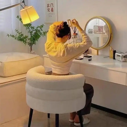 Bohemian Fluffy Accent Chair Modern Lamb Wool Lounge Chaise Plush Single Sofa for Small Space  Luxury Vanity Stool for Bedroom