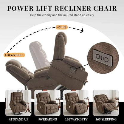 Elderly Power Lift Recliners With Heat And Massage Plush Oversized Chairs For Comfort Enhanced Fabric Recliners For Adults Home
