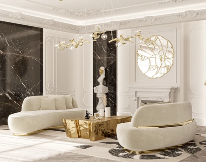 Italian Designer Luxury Living Room Sofa Set Villa Modern Couch Metal Base Velvet Curved Home Hotel Living Room Furniture