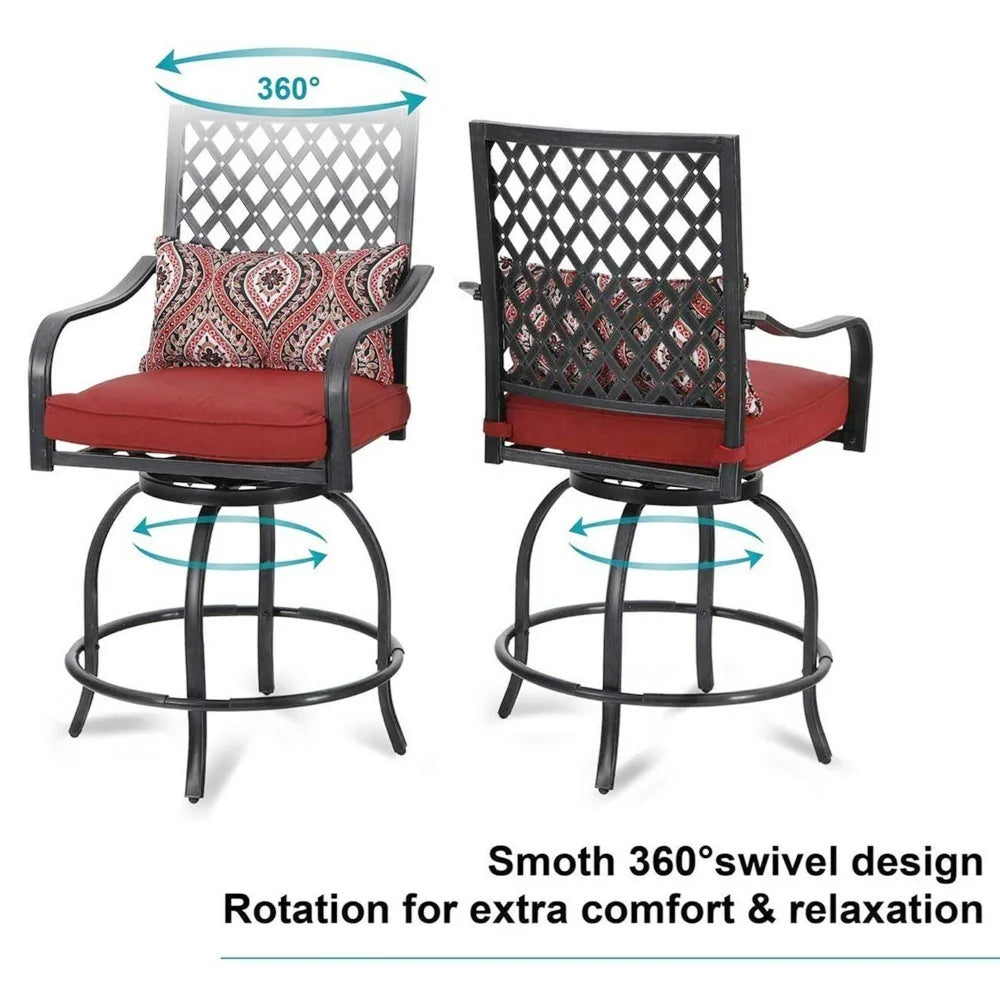 Patio Bar Stools Set of 2 Outdoor Swivel Bar Height Barstool with Cushion Red