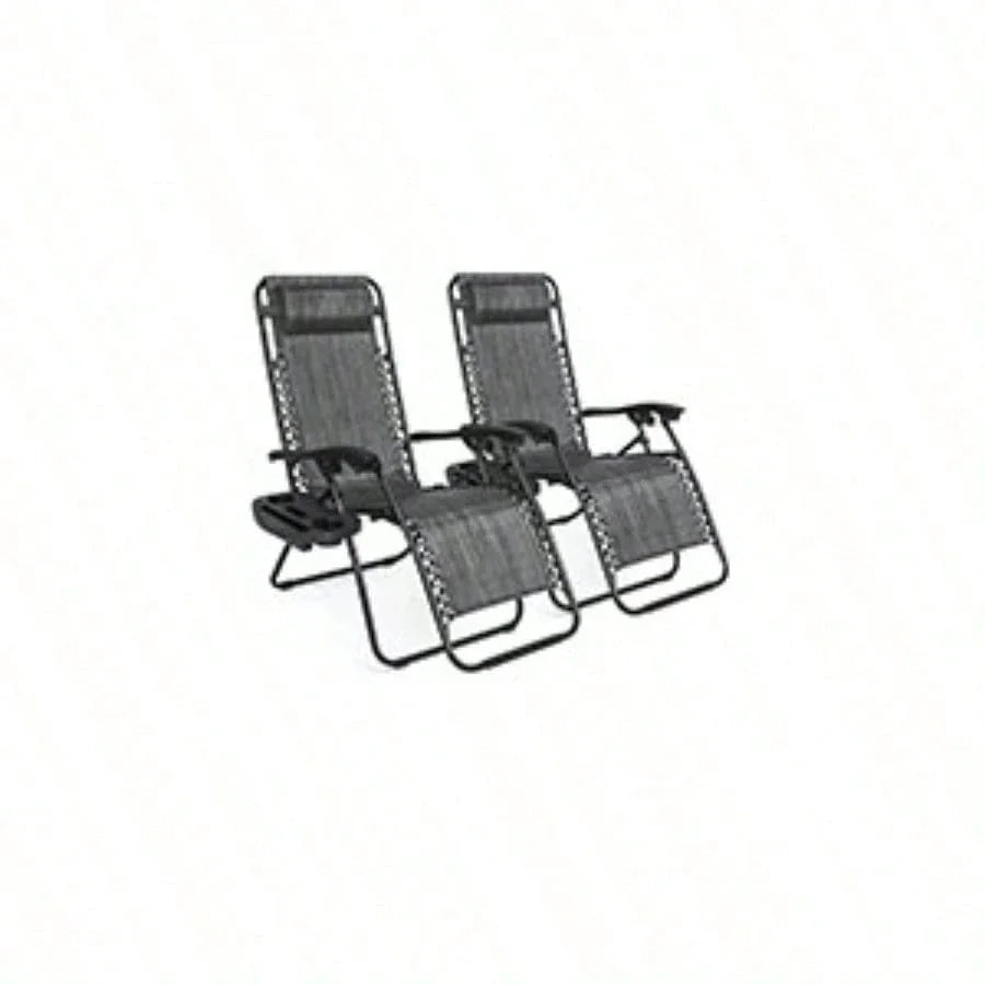 Chair Zero Gravity Lounge Chairs Outdoor Adjustable Reclining Steel Mesh Folding Recliner For Pool Beach With Pillows, Cup Tray