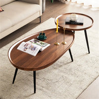 LUVODI Irregular Living Room Coffee Table Set Small Drop-shaped Solid Wooden Sofa Side End Table 2-in1 with Triangle Legs