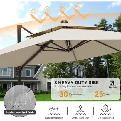 9' X 12' Cantilever Patio Umbrella 360°Rotation Rectangular Outdoor Large Offset Umbrellas Double Top Heavy Duty Windproof