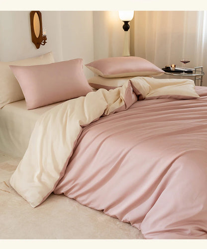 Luxury Bedding Set with Duvet Cover Silk Cotton Duvet Cover Bed Sheet Solid Color bedsheets full set 4 pcs Queen King Size