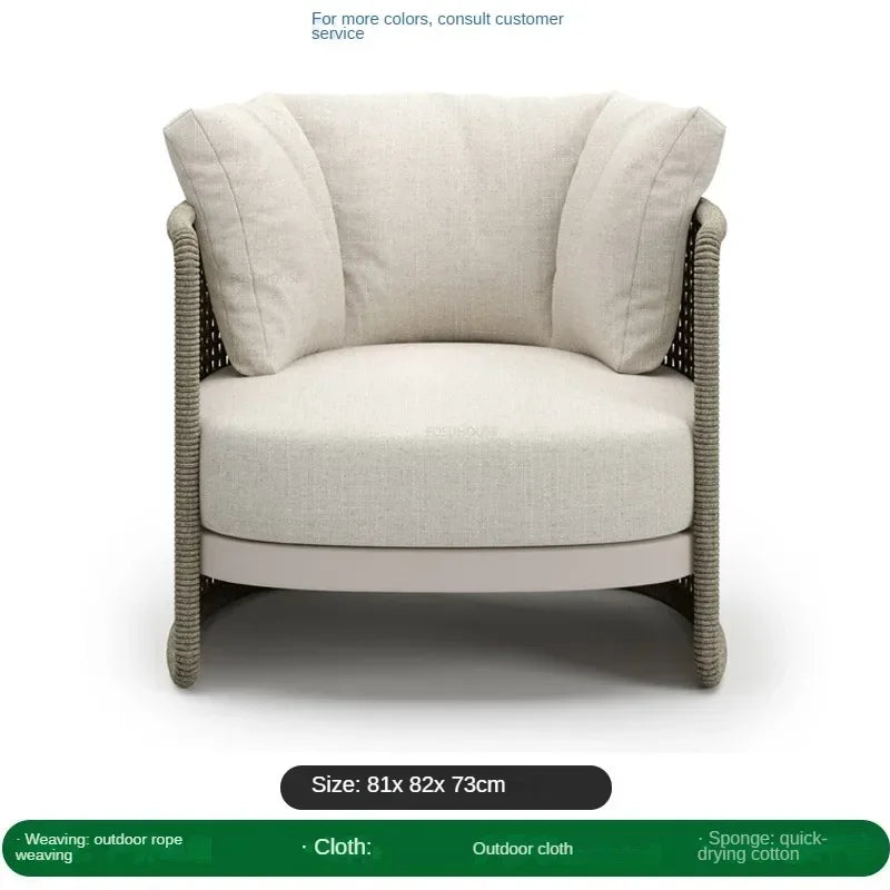 Retro Rattan Outdoor Sofas Luxury Garden Furniture Leisure Home Balcony Patio Set Rainproof and Sunproof Nordic Rope Sofa Chair