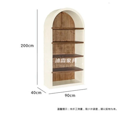 Retro solid wood simple bookcase American country white arched bookshelf display study floor locker
