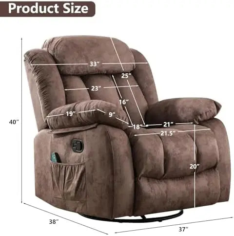 Massage Rocker Recliner with Heat and Vibration, 360 Degree Swivel Manual Antiskid Fabric Single Sofa Heavy Duty