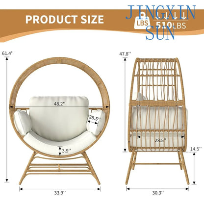 Egg Chair Outdoor Indoor, Oversized Rattan Chair with Thicken Cushion, 510LBS Capacity Wicker Patio Lounge Chair, Basket Chair f