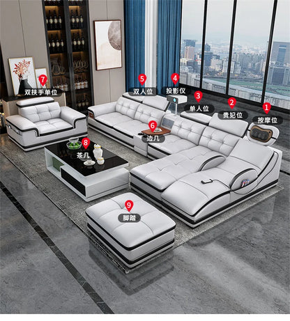 Sofa Modern Living Room Sofas Massage Leather Living Room First Layer Cowhide Intelligent Multifunctional Mobile Phone Charging