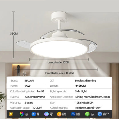 Modern Ceiling Fan Sealing Fan Led Lighting Silent Invisible Blade Lamps Suitable for Living Room Dining Room Study Kitchen