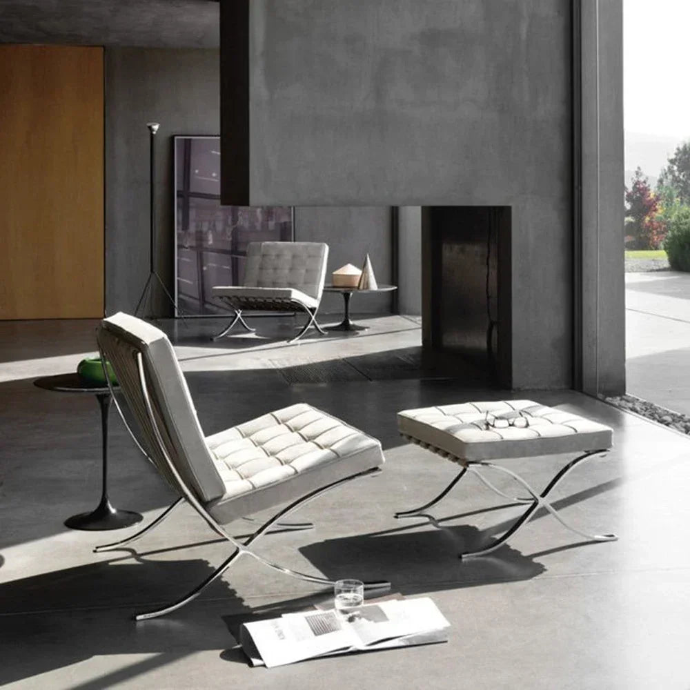 High-end Modern Single Black Accetnt Leather Silla Barcelona Chair Lazy Leisure Lounge Chair Cushion Metal  Creativity
