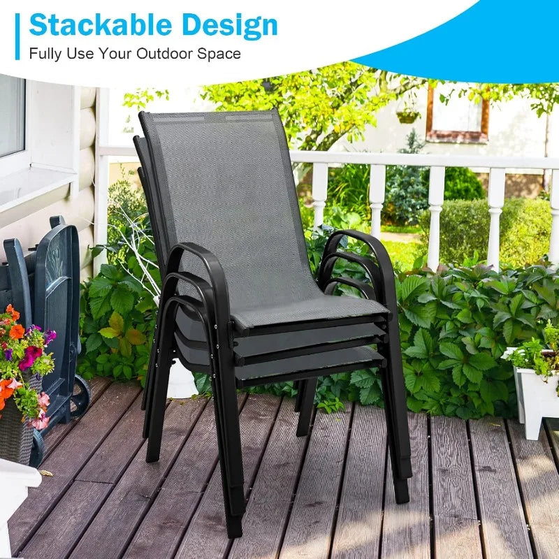 Patio Dining Chairs Set of 4, Outdoor Stackable All Weather Heavy Duty Dining Chairs Set with Armrests, Support 330 LBS