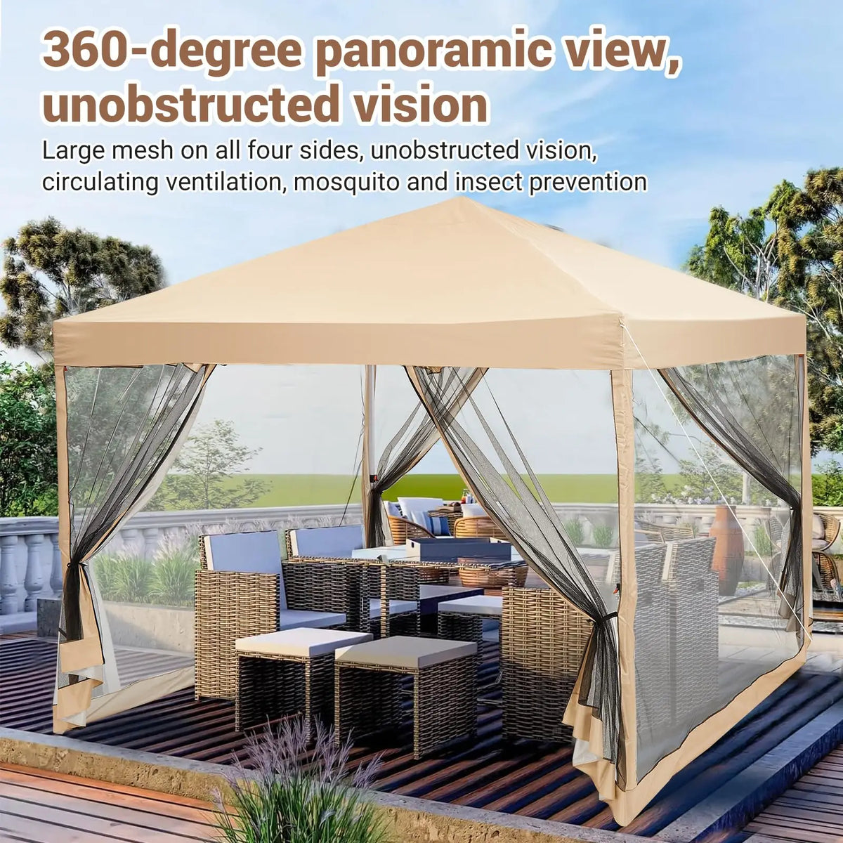 10x10ft Pop Up Canopy With Mesh Sidewall, Foldable Waterproof Gazebo Tent For Camping Patio Outdoor Parties