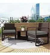 PatioLix 8 Piece Patio Furniture with 44"Propane Gas Fire Pit Table. Outdoor Sectional Conversation Set Wicker Rattan Sofa