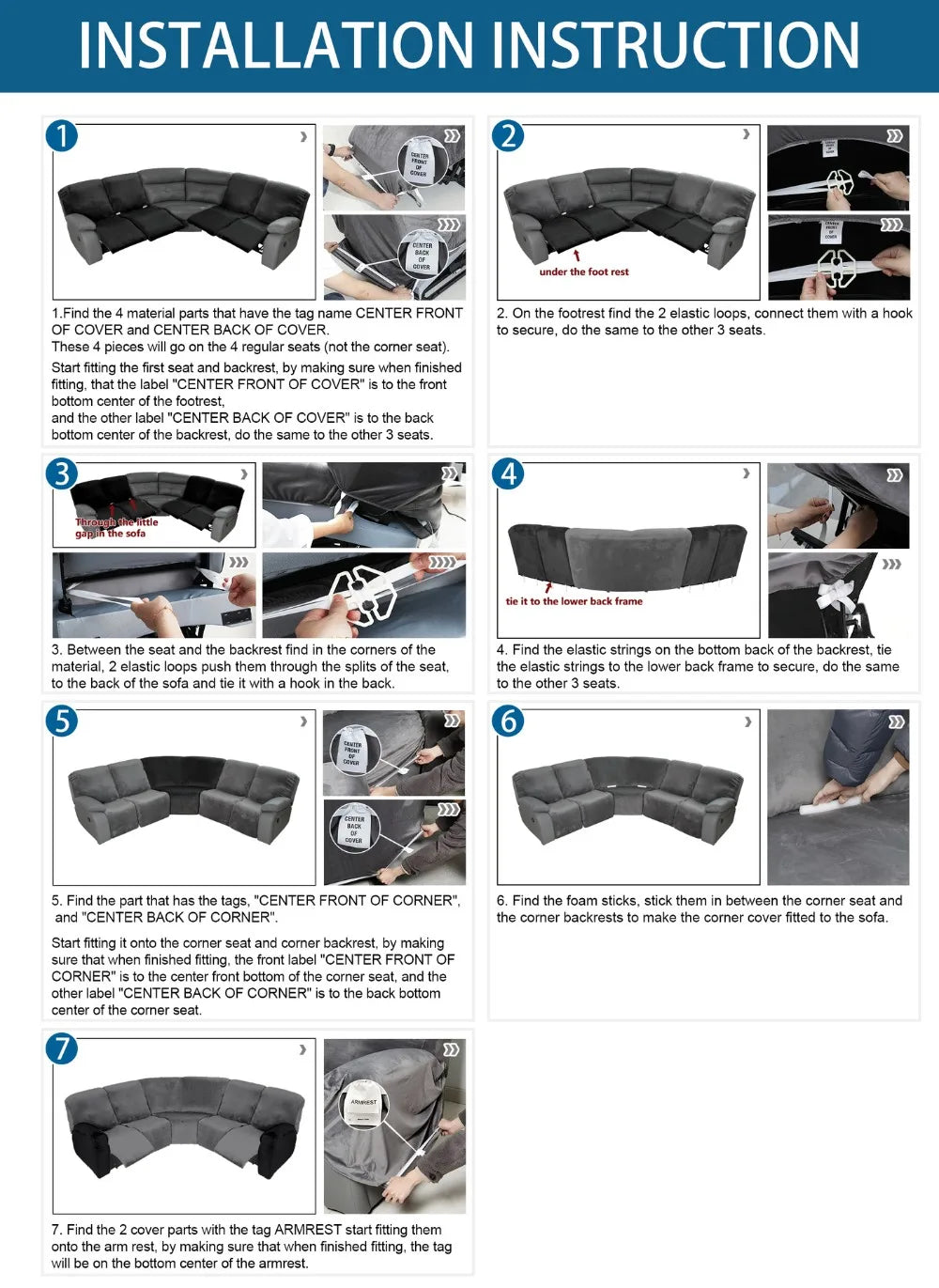 7PCS Jacquard L Shaped Corner Couch Covers Sectional Recliner Sofa Cover Stretch 5 Seater Corner Sofa Slipcover Couch Protector