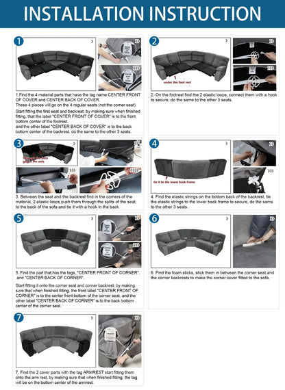 7PCS Jacquard L Shaped Corner Couch Covers Sectional Recliner Sofa Cover Stretch 5 Seater Corner Sofa Slipcover Couch Protector
