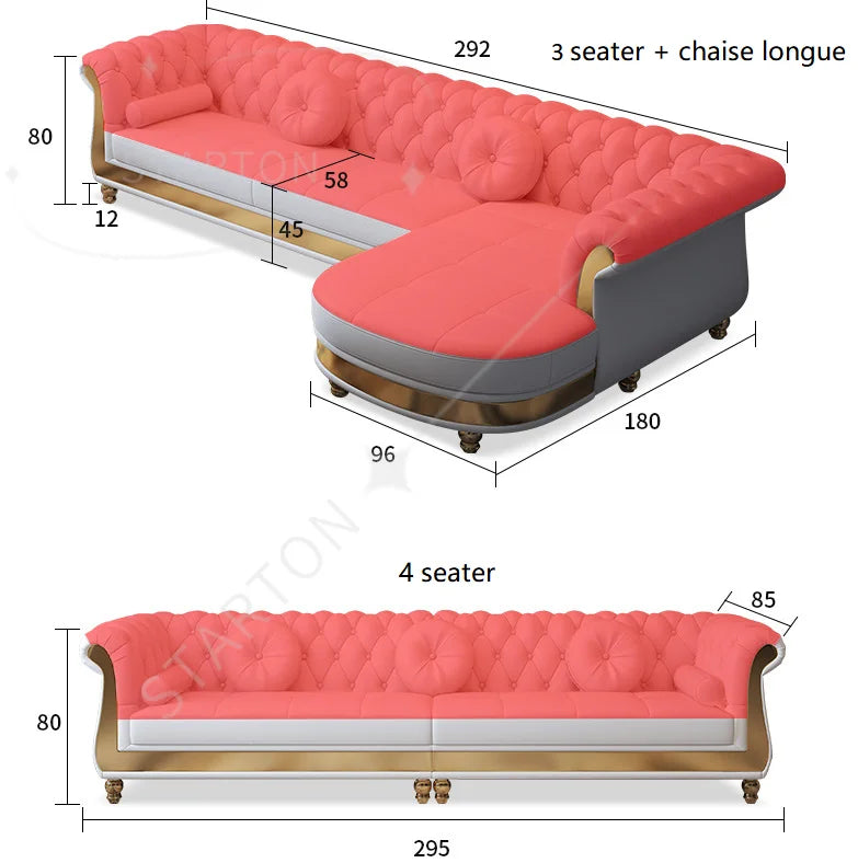 Hot Sales New Designed U Shaped Modern Luxury Top Leather Living Room Sofas Button Tufted Upholstered Sofa Set for Home Villa