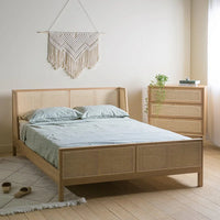 Vine Weaving Bed Japanese Solid Wood Bed Small Family Homestay White Wax Wood Main Bedding 1.51.8m Household Simple Vine Art Bed