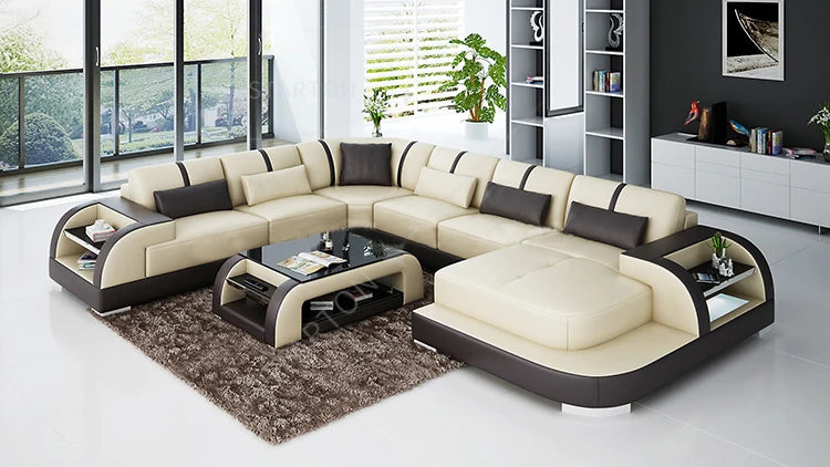 China Supplier's Customized Modern Leather Sofa Set Genuine Leather Home Furniture with Sponge Filling for Living Room