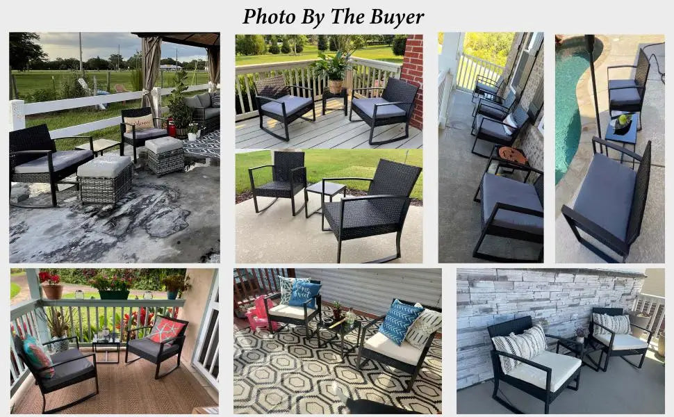 utdoor Rattan Conversation with Coffee Table for Garden Balcony Backyard Poolside (Grey Cushion)