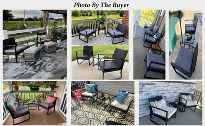 utdoor Rattan Conversation with Coffee Table for Garden Balcony Backyard Poolside (Grey Cushion)