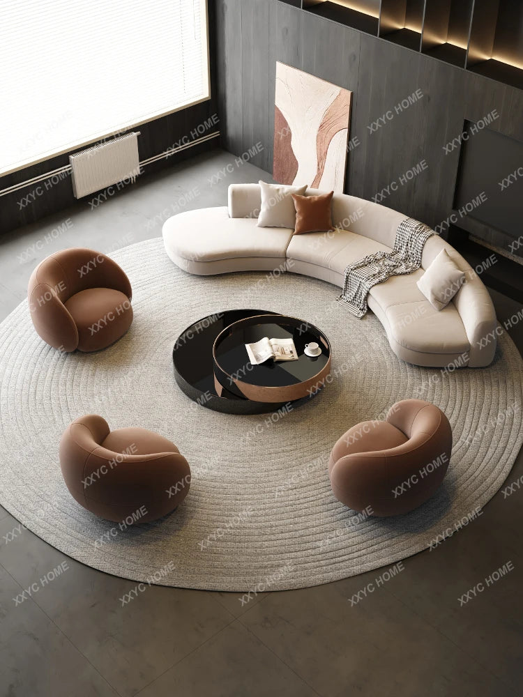 A Light luxury reception, curved sofa, clubhouse rest reception